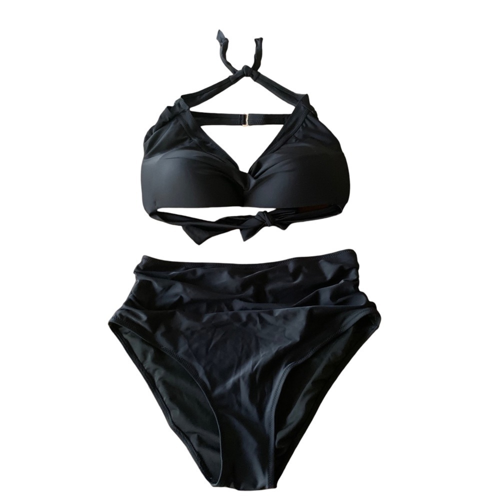 Tempt Me NWT Black Bikini Top High Waisted Ruched Bottom Sz XL